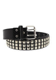3-Row Silver Spaced Pyramid Black Leather Belt - Daxton - Dr Faust