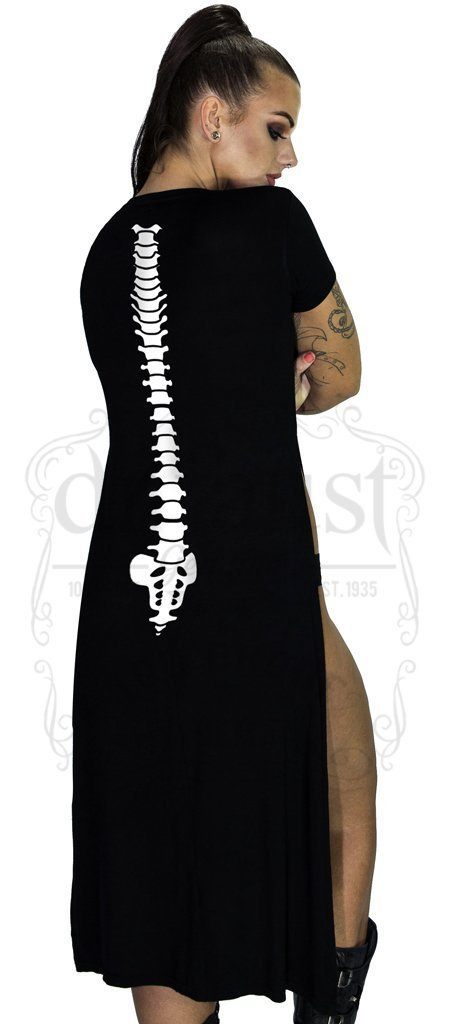 White Back Bones High Split Black Maxi Dress - Myah - Dr Faust