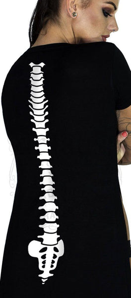 White Back Bones High Split Black Maxi Dress - Myah - Dr Faust