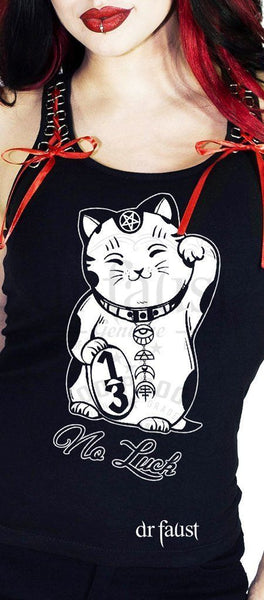 Japanese Out of Luck Cat Women's Black Vest - Erika - Dr Faust