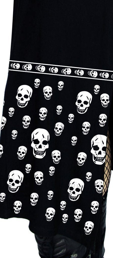 White Skulls Black High Split Dress - Demi - Dr Faust