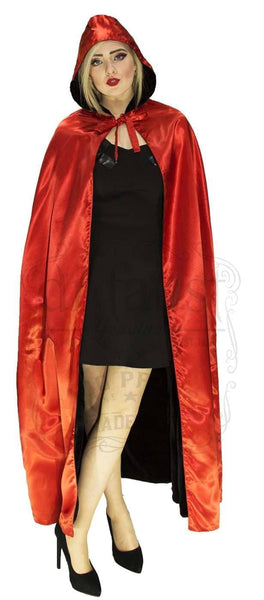 Black Velvet and Red Silk Reversible Hooded Cape - Lola - Dr Faust