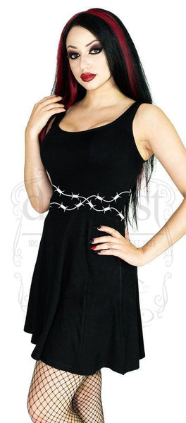 Barbed Wire Black Skater Mini Dress - Priscilla - Dr Faust