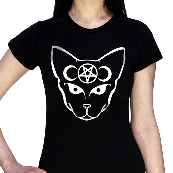 Bast Cat Moon and Pentagram T-Shirt - Ciara - Dr Faust
