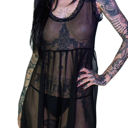 Bewitching Black Long Sheer Dress - Lacey - Dr Faust