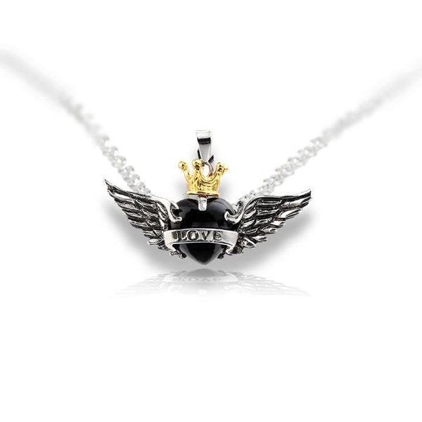 Black Heart Wings Crown Love Pendant and Necklace - Amira - Dr Faust