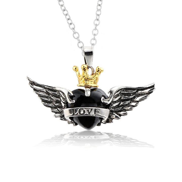 Black Heart Wings Crown Love Pendant and Necklace - Amira - Dr Faust