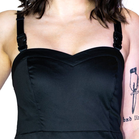 Black Rugged Plastic Clasp Black Mini Dress - Serenity - Dr Faust