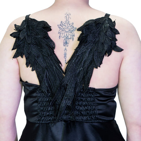 Black Wings Raw Silk Plus Size Midi Dress - Angelique - Dr Faust