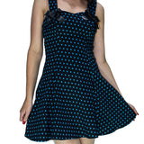 Blue Polka Dots Black Mini Dress - Sophia - Dr Faust