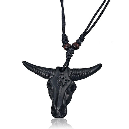 Bull Skull Bone Carving Pendant and Black Necklace - Daleyza - Dr Faust