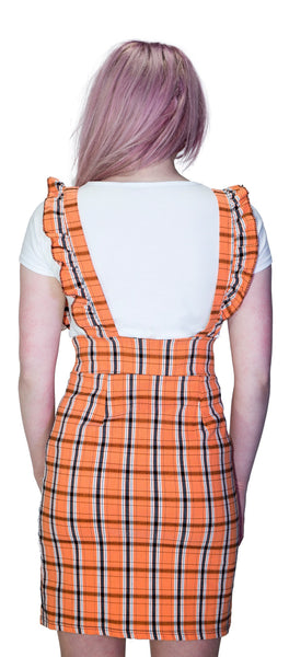 Checked Pinafore Orange Tartan Dress and T-Shirt Set - Perla - Dr Faust
