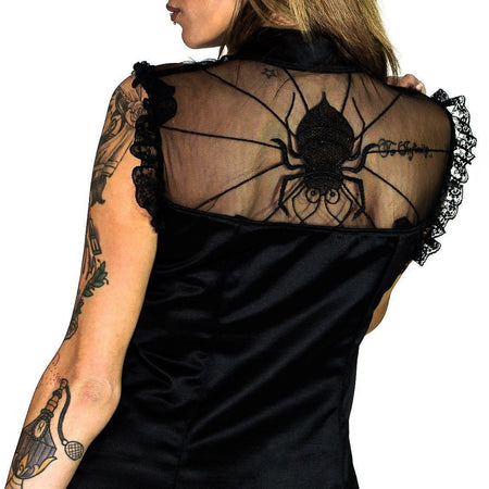 Cute Spider Raw Silk Black Mini Dress - Spinderella - Dr Faust
