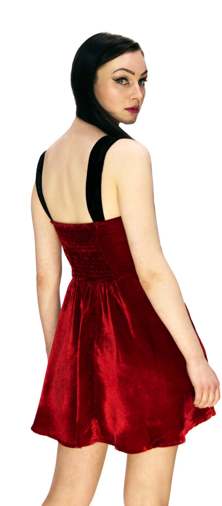Deep Red Halterneck Velvet Mini Dress - Rosalie - Dr Faust