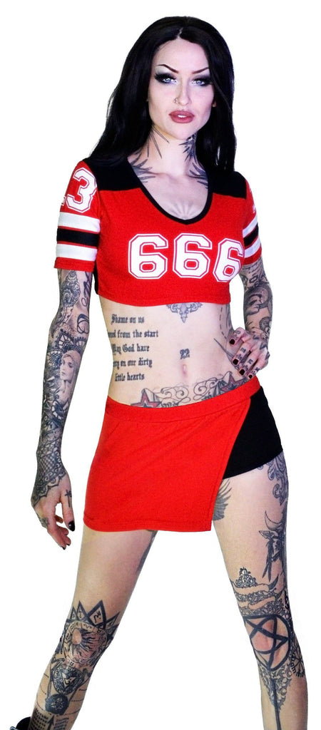 Devil's Team 666 Cheerleader Red Top Shorts Set - Gretchen - Dr Faust