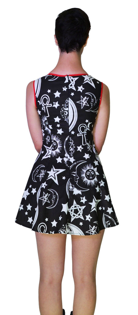 Disturbed Print Celestial Black Mini Dress - Aurora - Dr Faust