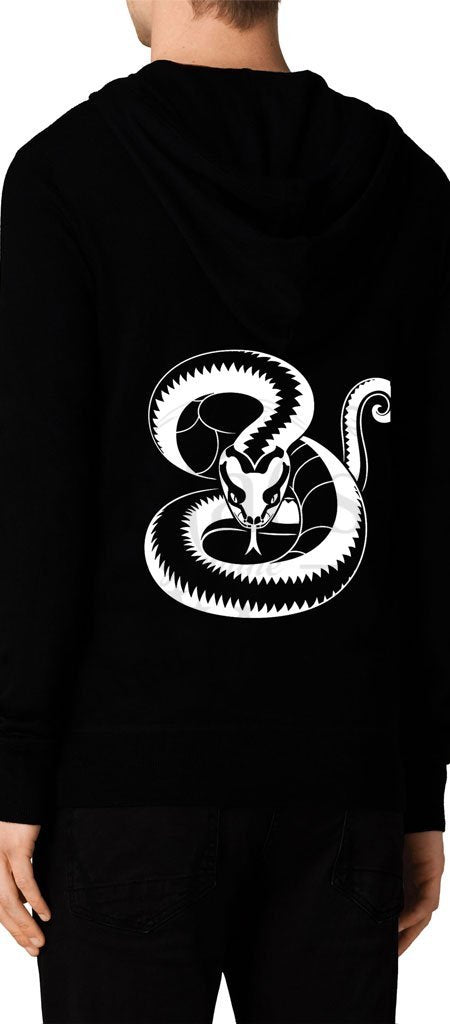 White Snake Print Men's Black Hoodie - Denver - Dr Faust