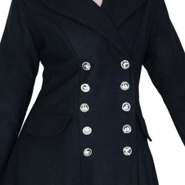 Military Silver Buttons Black Wool Coat - Krarmia - Dr Faust