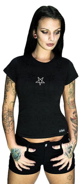 Pentagram Necklace Black T-Shirt - Edwina - Dr Faust