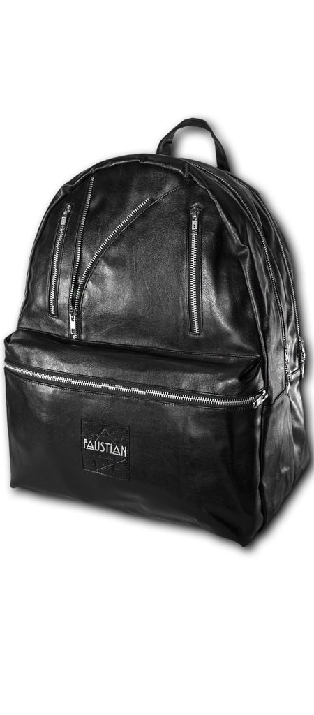 Faustian Biker Vegan Leather Black Backpack - Unique - Dr Faust