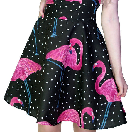 Pink Flamingo White Polka Black Mini Dress - Flo - Dr Faust