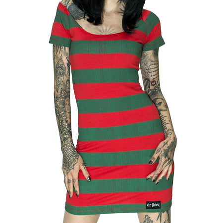 Freddy Krueger Style Red and Green Mini Dress - Aubrey - Dr Faust