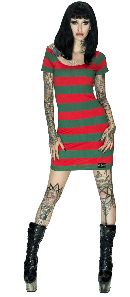 Freddy Krueger Style Red and Green Mini Dress - Aubrey - Dr Faust