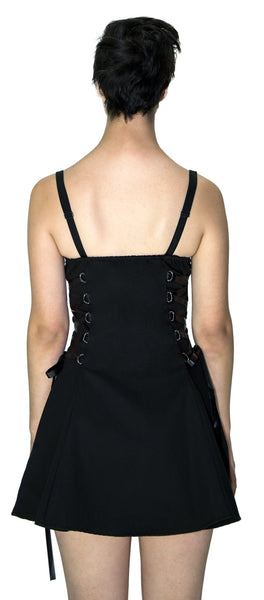 Zip Up Front D-Ring Black Mini Dress - Nylah - Dr Faust