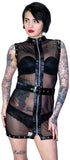 Full Zip Eyelet Trim Black Belt Sheer Mini Dress - Yara - Dr Faust