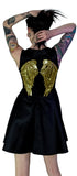 Gold Sequin Wings Black Silk Mini Dress - Hope - Dr Faust