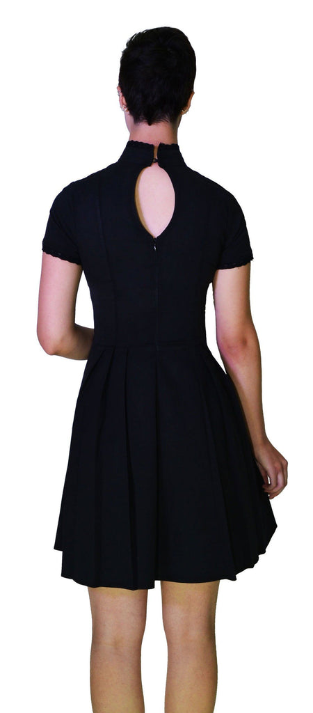 Lace Moon Crescent Keyhole Short Sleeve Black Mini Dress - Nancy - Dr Faust