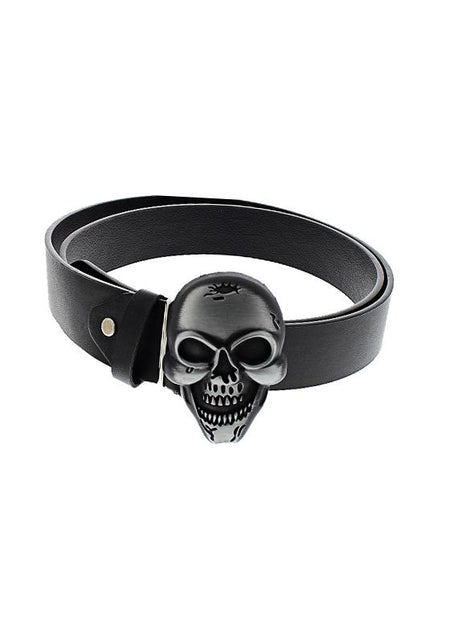 Large Skull Buckle Black Vegan Leather Belt - Arthur - Dr Faust