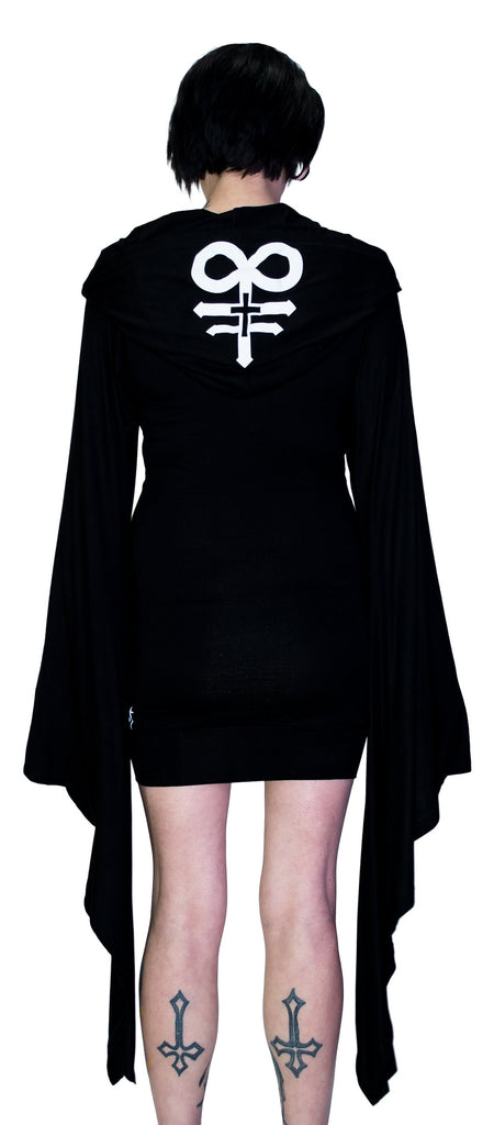 Leviathan Cross Hooded Black Mini Dress - Melany - Dr Faust