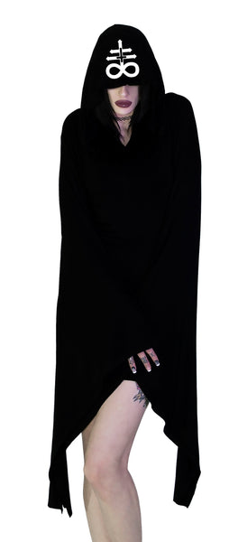 Leviathan Cross Hooded Black Mini Dress - Melany - Dr Faust