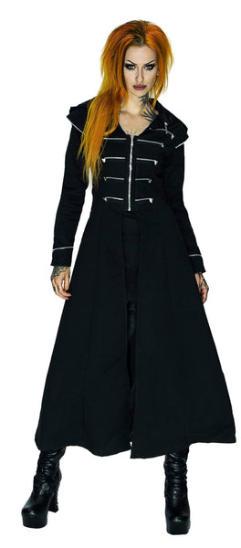 Long Hooded Designer Black Cotton Coat - Azalea - Dr Faust
