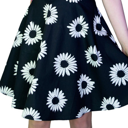 Monochrome Sunflower Halterneck Black Mini Dress - Alizon - Dr Faust