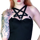 O-Ring Pentagram Strap Black Mini Dress - Rita - Dr Faust