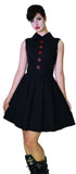 Occult Red Metal Wiccan Star Buttons Black Midi Dress - Martha - Dr Faust