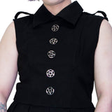 Occult Silver Pentagram Buttons Black Plus Size Midi Dress - Hattie - Dr Faust