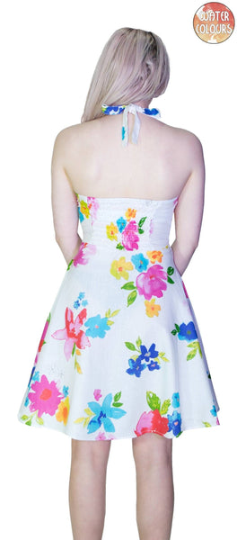 Pastel Flowers White Mini Dress - Armelle - Dr Faust