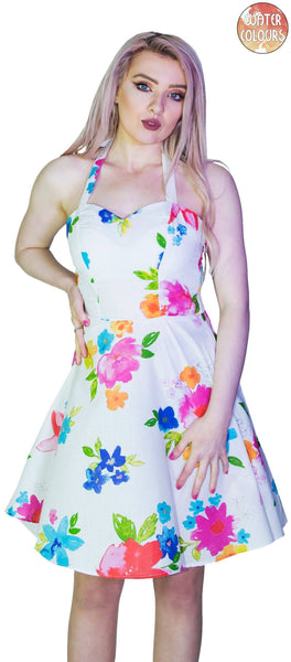 Pastel Flowers White Mini Dress - Armelle - Dr Faust