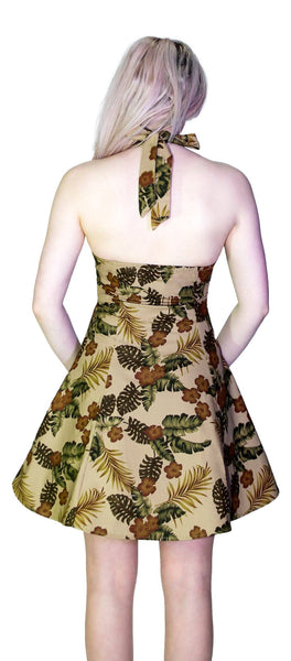 Peanut Brown Flowers Vintage Mini Dress - Joan - Dr Faust