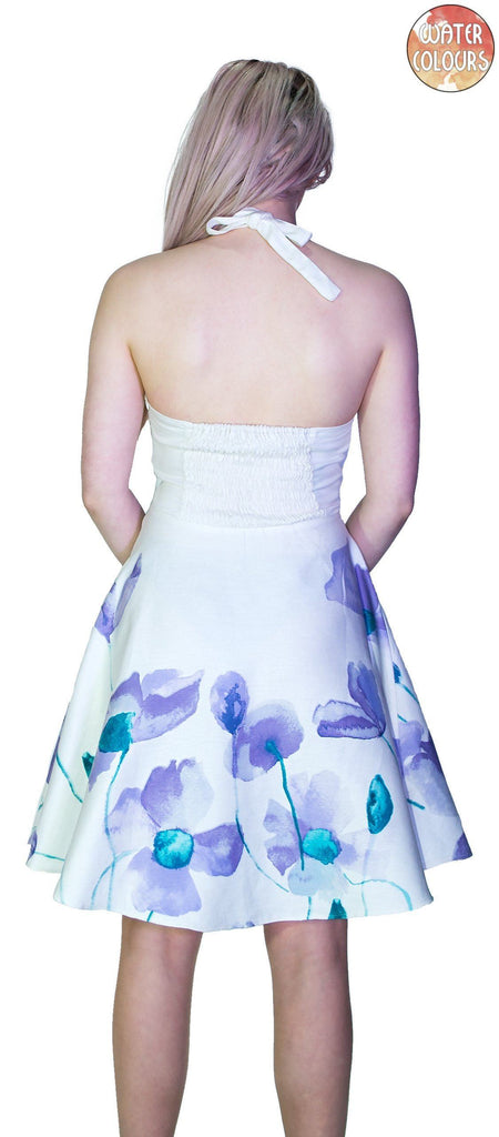 Purple and Blue Flowers White Mini Dress - Paloma - Dr Faust