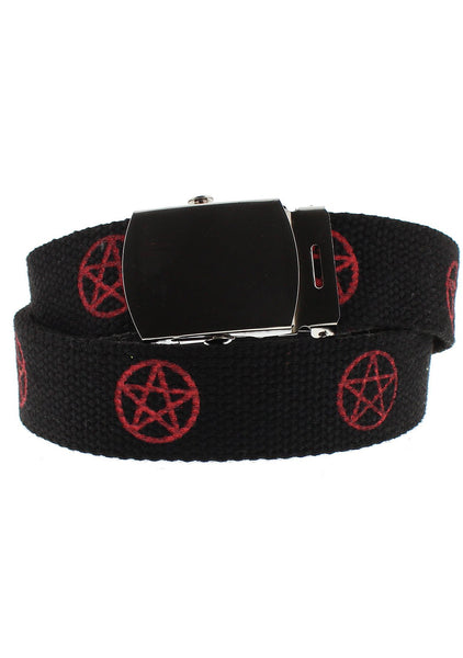Red Pentagram Black Canvas Webbing Belt - Ezra - Dr Faust