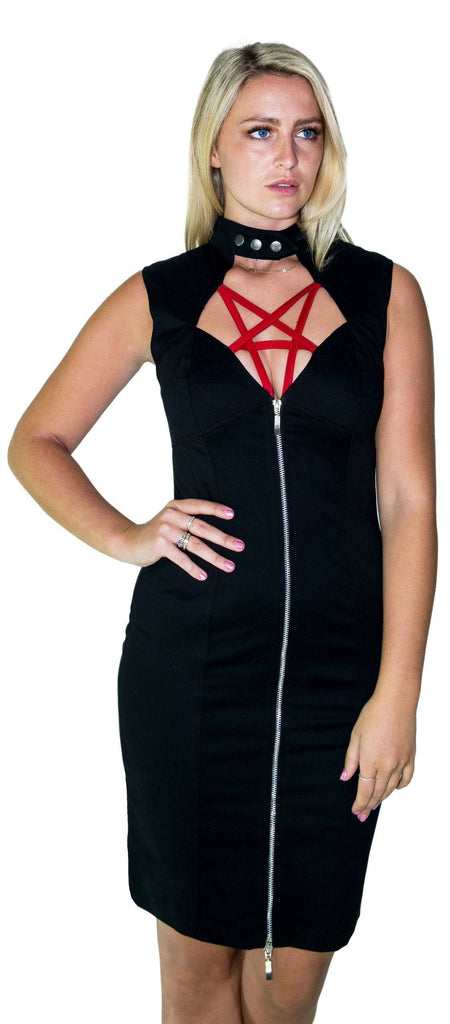 Red Pentagram Black Mini Dress - Francie - Dr Faust