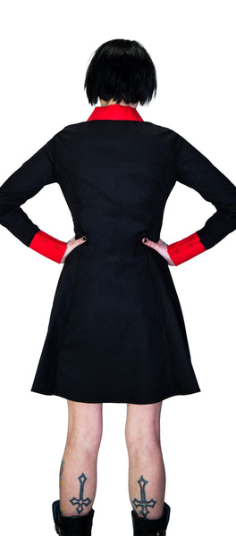 Red Cuff Wednesday Addams Black Mini Dress - Megan - Dr Faust