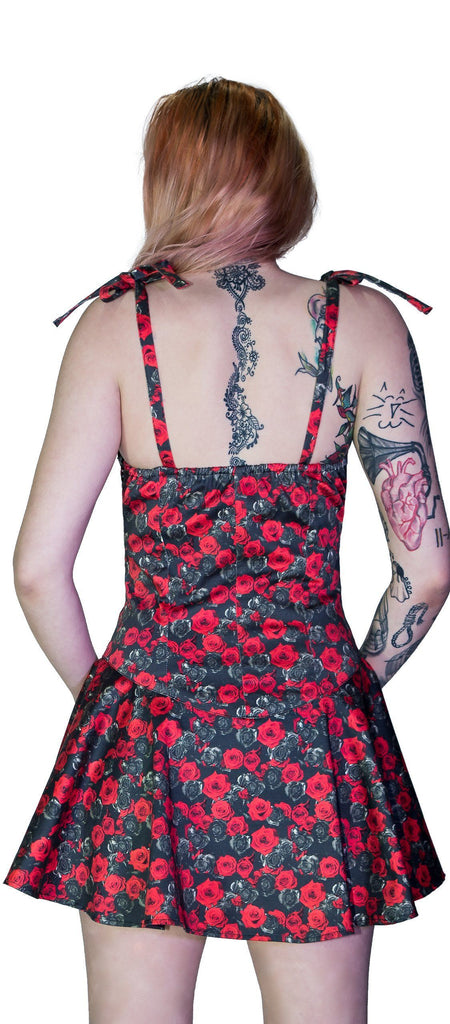 Red and Grey Roses Mini Dress - Edith - Dr Faust