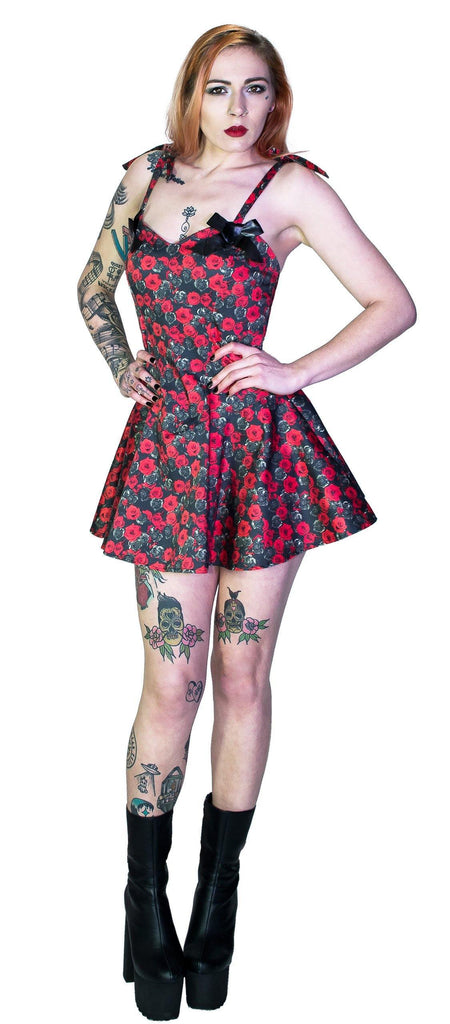 Red and Grey Roses Mini Dress - Edith - Dr Faust