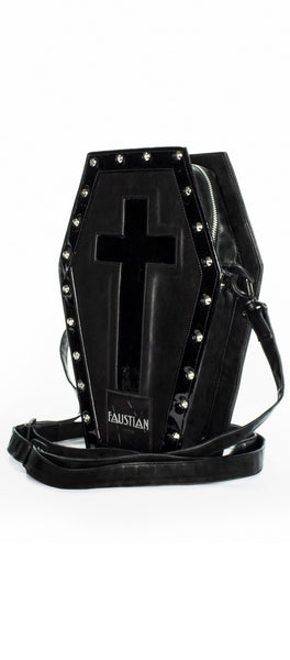 Shining Black Patent Cross Vegan Leather Coffin Bag - Iva - Dr Faust