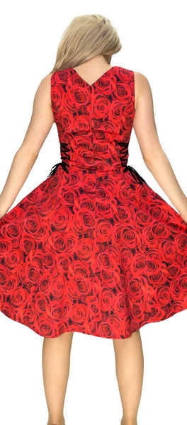 Signature Stylish Red Rose Midi Dress - Delilah - Dr Faust